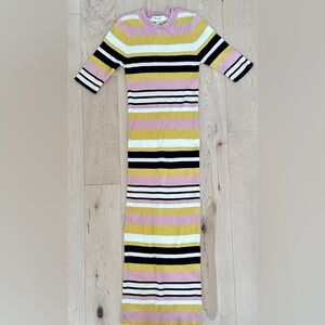 Frame striped knit body con midi dress